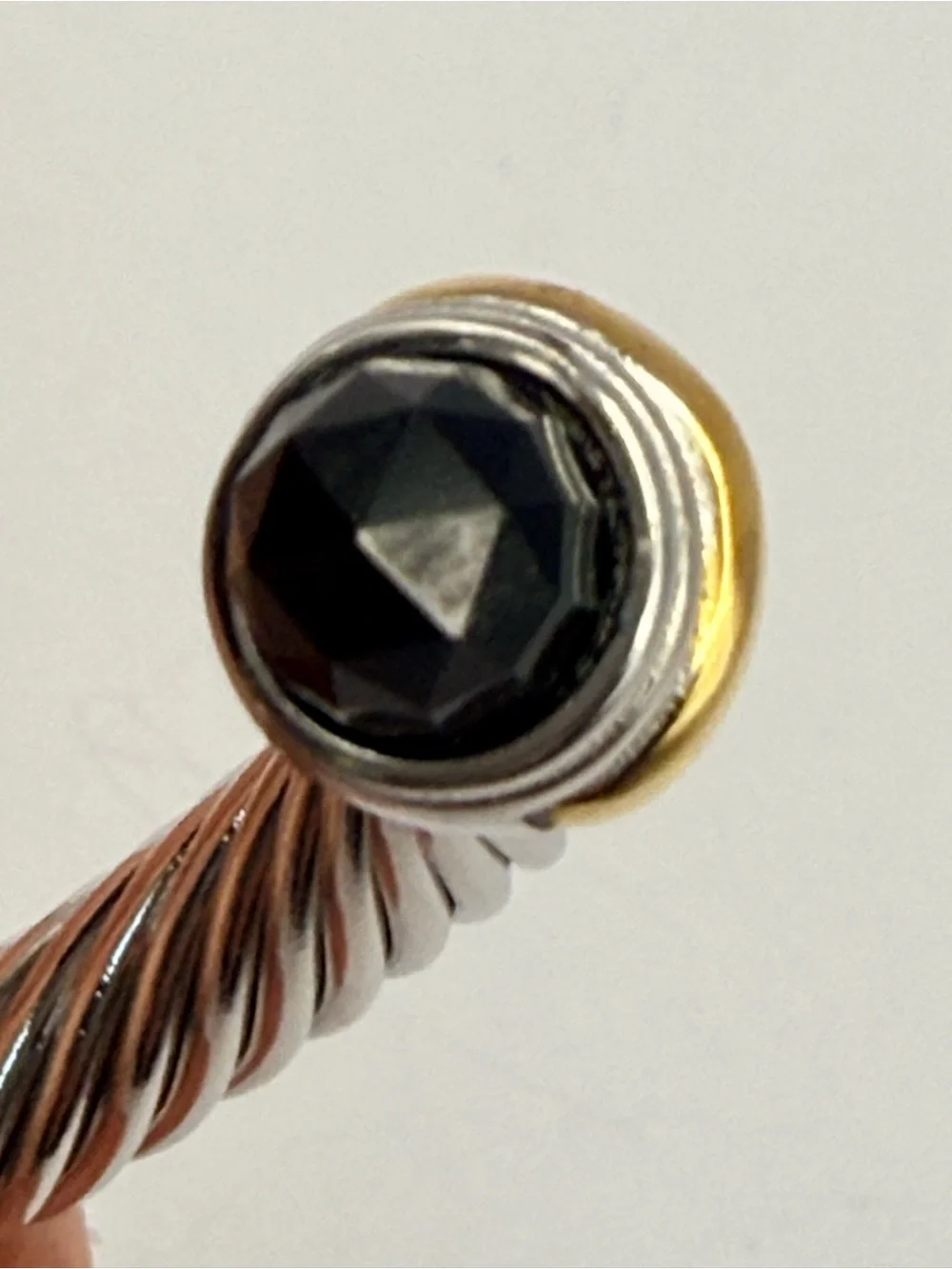 David Yurman 7mm Silver & 14k Gold Cable Bracelet Black Onyx New